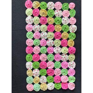 Handmade Vintage Yo-Yo Doily with Pastel Floral & Solid Fabrics 12"x22" Quilting